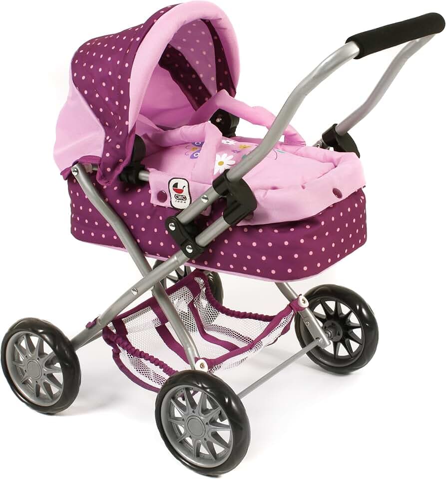 Bayer Chic 2000 Puppenwagen Smarty – Erster Puppenbuggy mit Tragetasche, Dots Brombeere