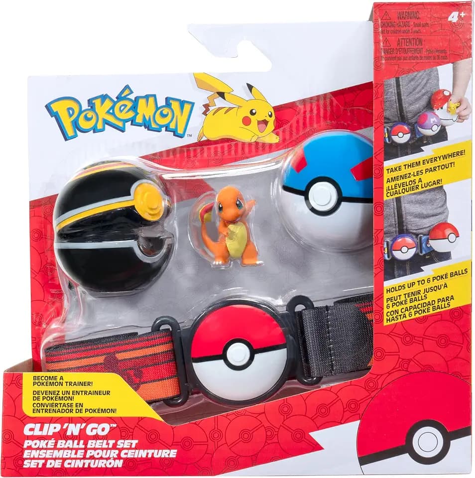 Pokémon PKW3647 - Clip and Go Gürtel Set - Luxusball, Superball & Glumanda, offizielles Set mit Figur