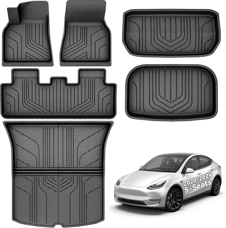 YITAMOTOR Floor Mats for Tesla Model Y 5 Seater 2024-2020, Custom Fit All Weather Floor Liners, Automotive Interior TPE Cargo Liner Frunk Mat Accessories for Model Y (NOT for Juniper), 6 Pcs Mats Set