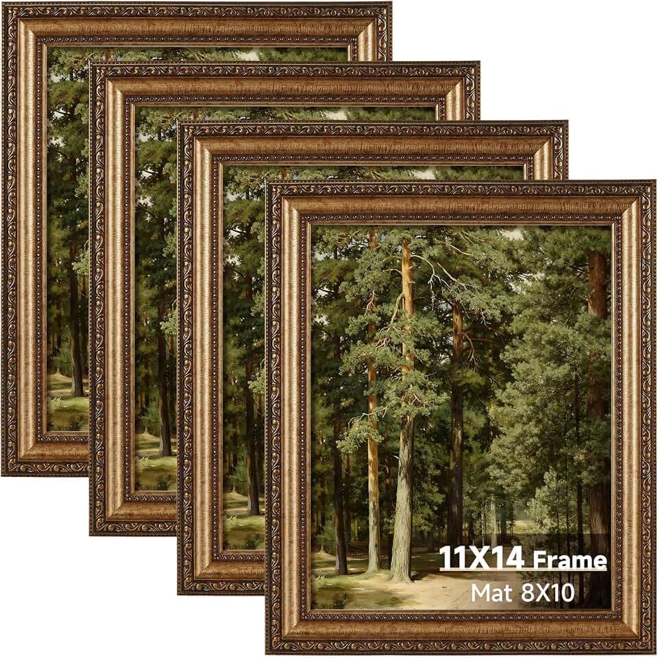 Splinterix 11x14 Picture Frames Gold Vintage, Matted to 8x10 Print, 4 Pack