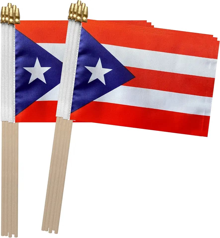 TSMD Puerto Rico Stick Flag Puerto Rican Small Mini Hand Held Flags,5x8 Inch,12 Pack