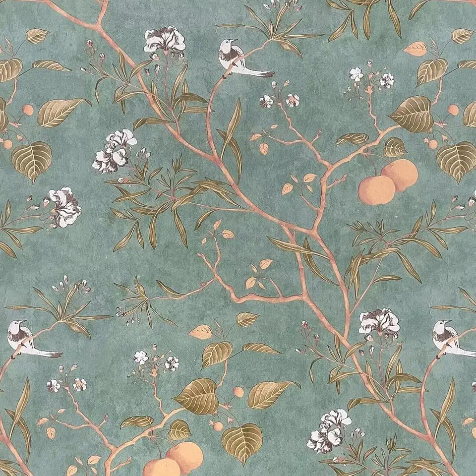 Laatse Vintage Bird Floral Wallpaper Peel and Stick 17.5" x 78.7", Green