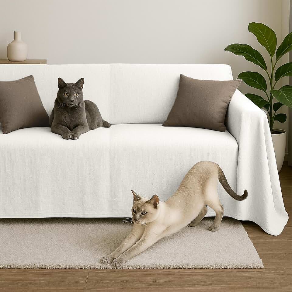 Byour3 - Sofabezug 2 3 4 Sitzer Leichte 100% Reine Baumwolle Sofa Cover Schutzhülle Sofaüberwurf L U Form Ecksofa Sofa Couch Abdeckung Alles Couchbezug Abwaschbar (Weiß Delta, 4-Sitzer)