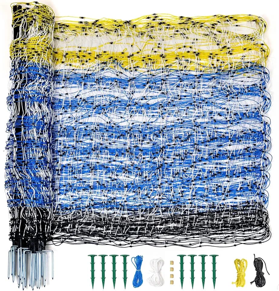 PPOLB Highly Visible Blue Electric Fence Netting, 49.6" H x 164' L, Portable Livestock Nets Mesh for Goats, Sheep, Hogs, Dog, Electric Fencing for Backyards, Homesteaders, Farms Ranches, and Gardens