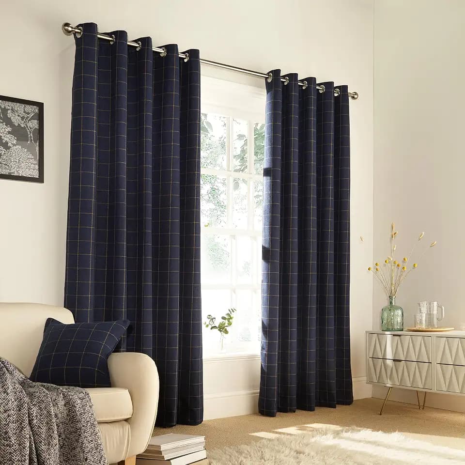 furn. Ellis Ösenvorhänge Gardinen (Paar) - Fertig - Polyester - Navy - 117Cm X 183Cm, Polyester, Marine, 117 cm X 183 cm (46" X 72" Zoll)