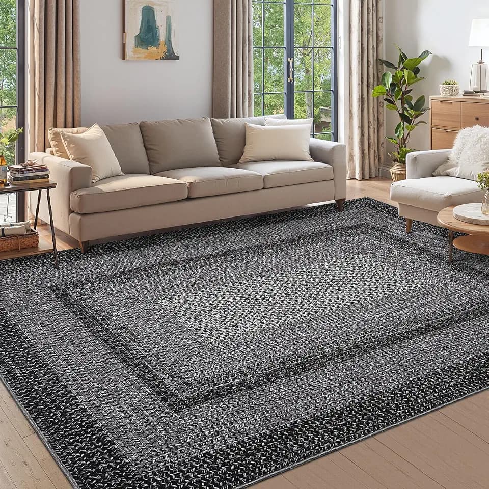 Imitation Braided Collection-Print Washable Area Rugs 6x9 Rug for Living Room Non Slip Modern Soft Bedroom Rug Farmhouse Throw Rugs Stain Resistant Carpet for Classroom Dining Room 5'x7'