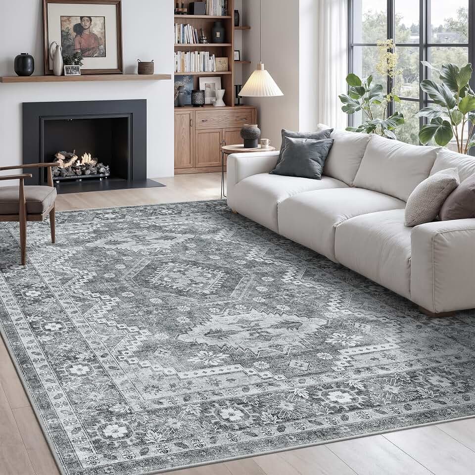 Rugland 5x7 Area Rugs for Living Room, Vintage Washable Area Rug, Grey