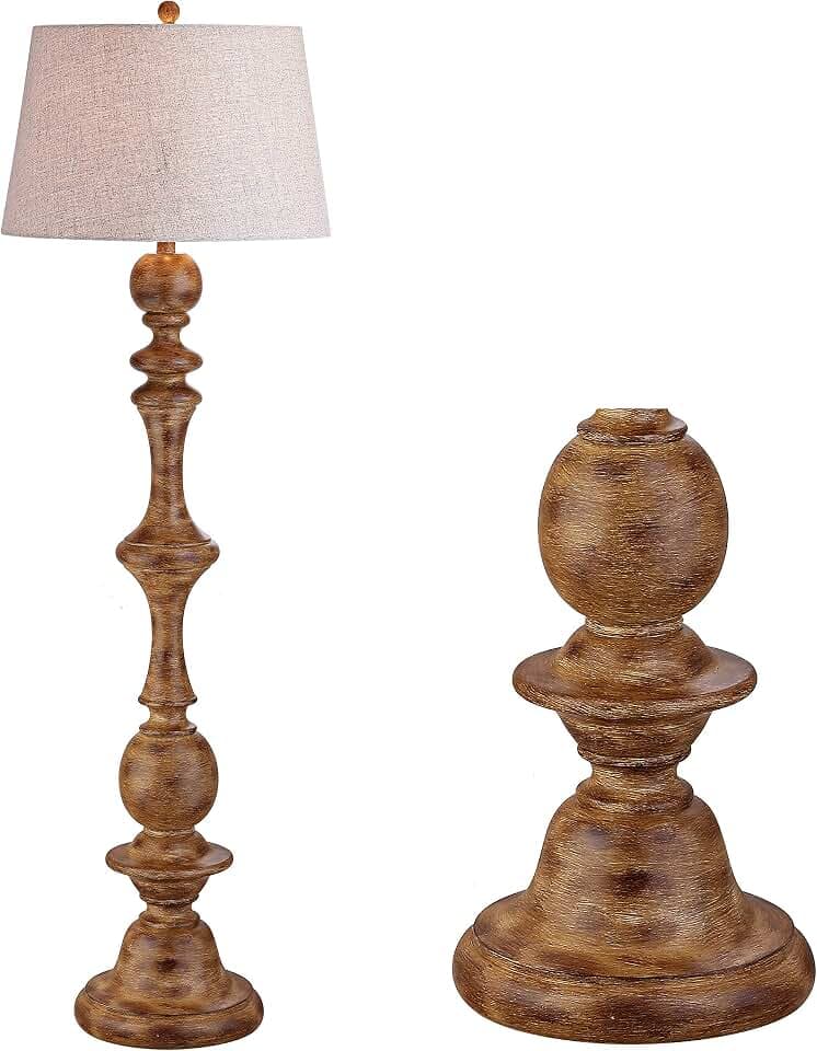 JONATHAN Y Taylor Candlestick Floor Lamp 67", Brown Wood Finish