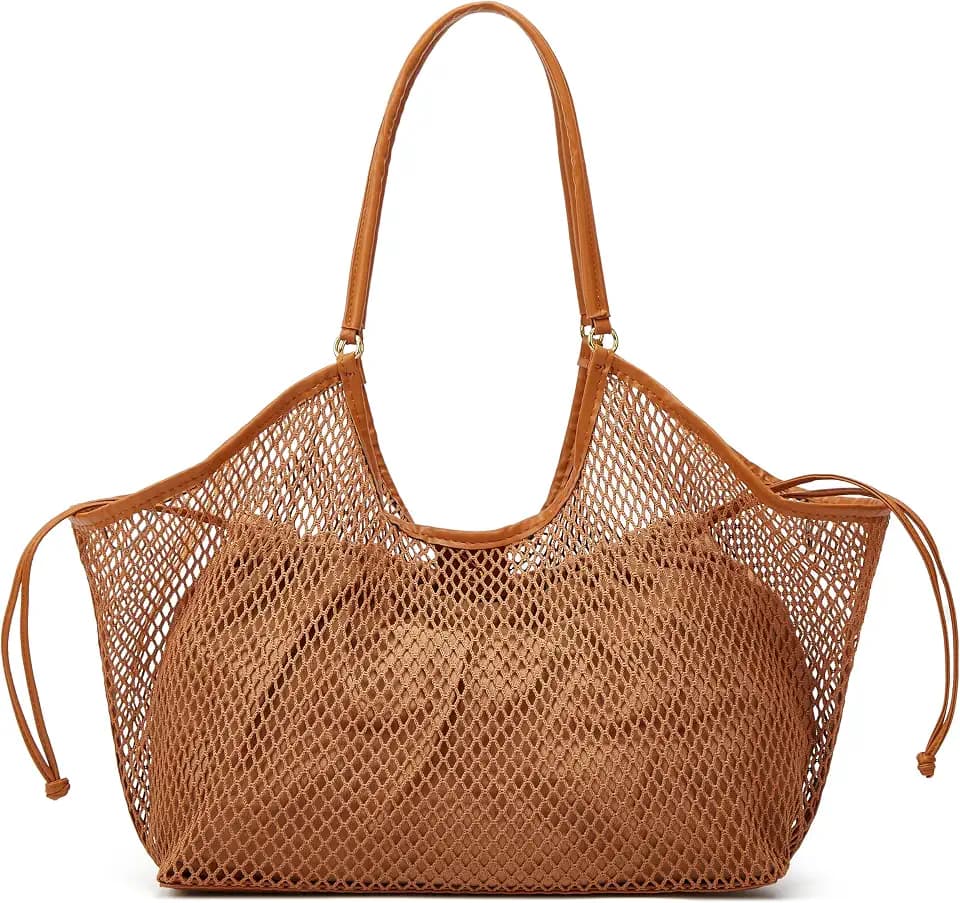 Large Mesh Hobo for Women Summer Beach Bag with Inner Bag Large Tote Elegant Purses for Vacation Travel