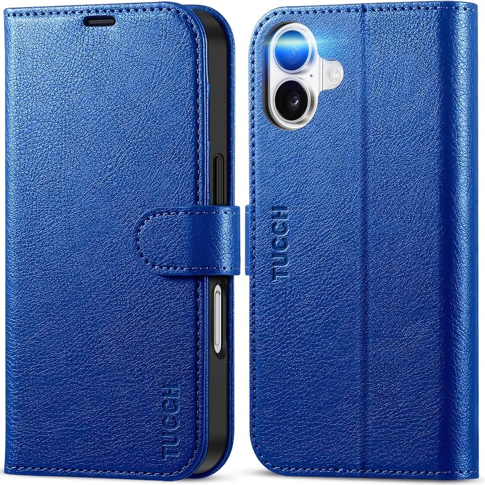 TUCCH Wallet Case for iPhone 16 (6.1") 2024, Flip Stand, Klein Blue