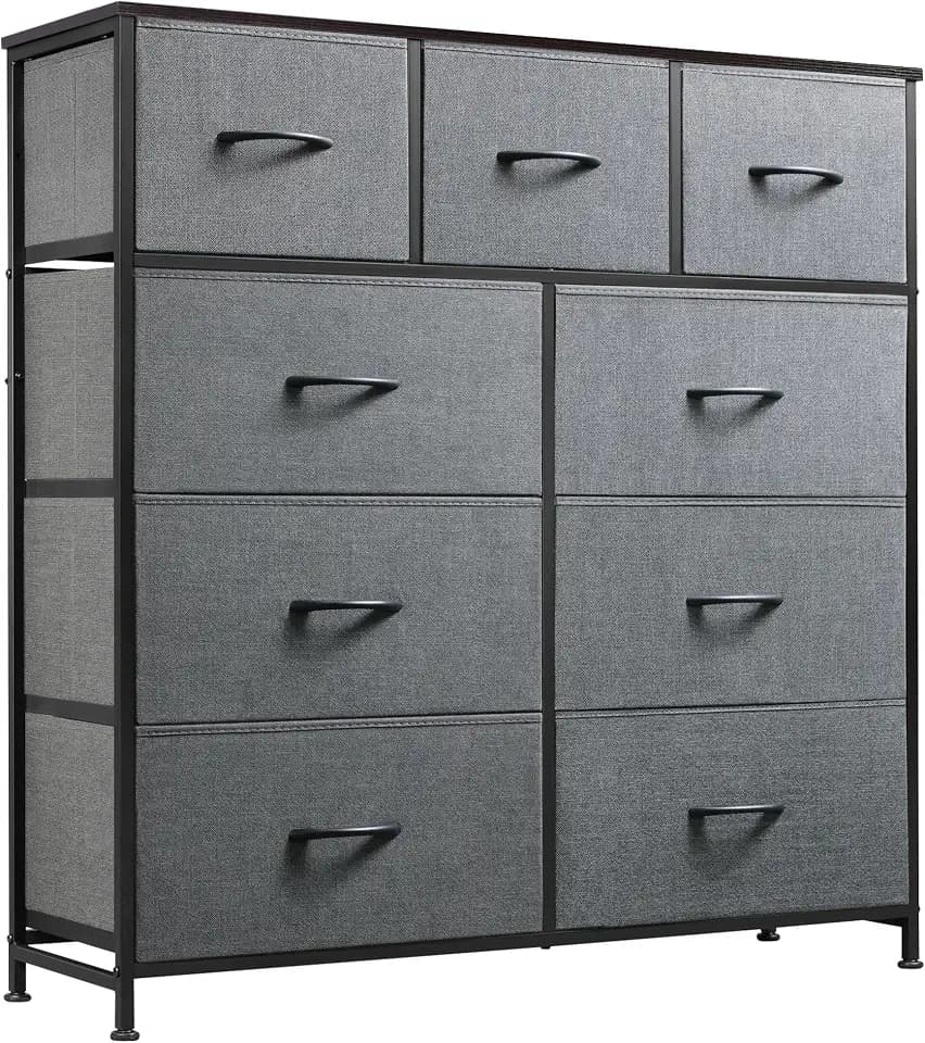 WLIVE Tall Dresser for Bedroom, 9 Drawer Chest of Drawers, Dark Grey