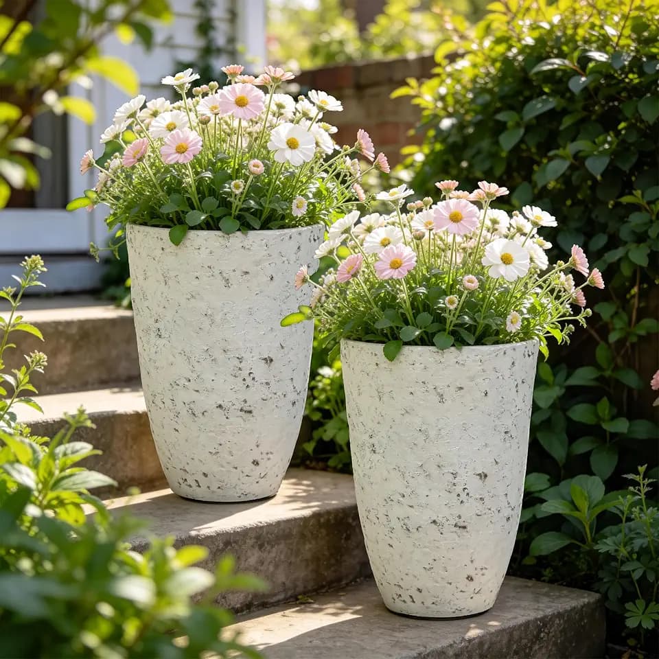 Autodaya 19.5" Resin Tall Planters for Outdoor Plants, Set of 2 Flower Pots