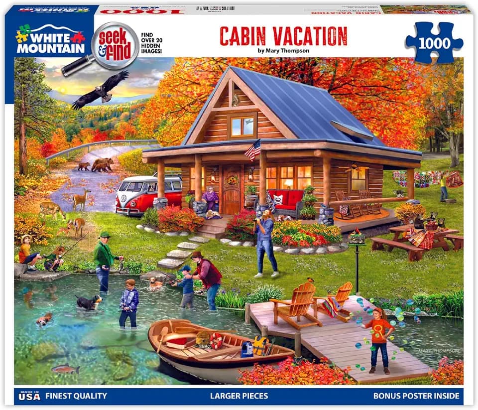 White Mountain 1000 Piece Jigsaw Puzzle Fall Landscape, Cabin Vacation