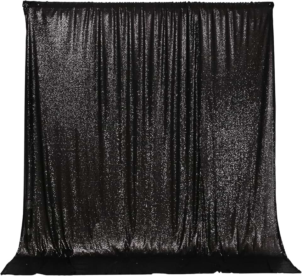 PartyDelight Black Sequin Backdrop 6x6ft Sparkly Photo Curtain