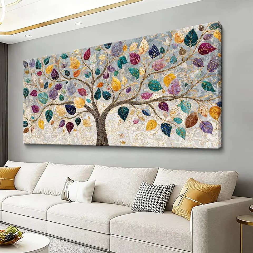 QSQ Large Colorful Boho Tree Of Life Canvas Wall Art For Living Room 29×58