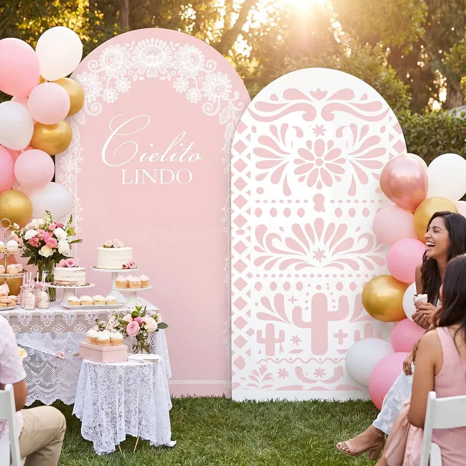 Mindsoft 2 Set Cielito Lindo Backdrop Cover 7.2ft 6.6ft Arch Pink