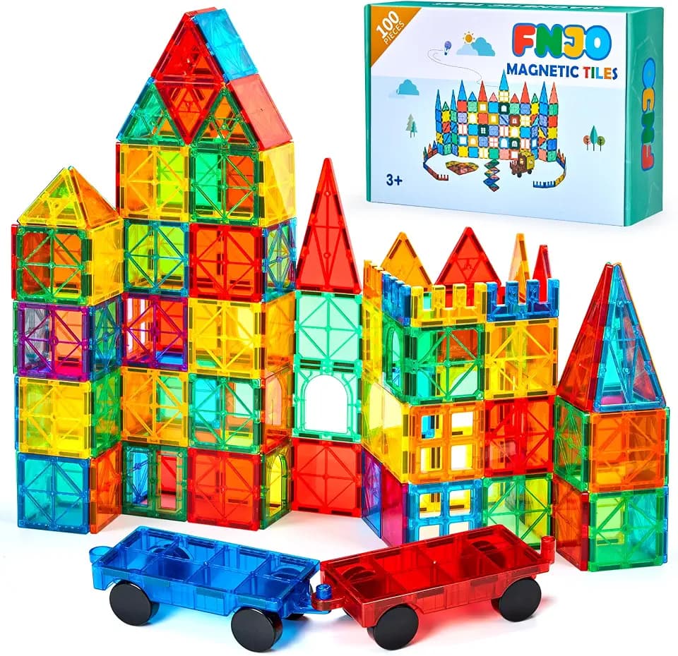 FNJO Magnetic Tiles, 100PCS STEM Building Blocks Toy Set for Kids