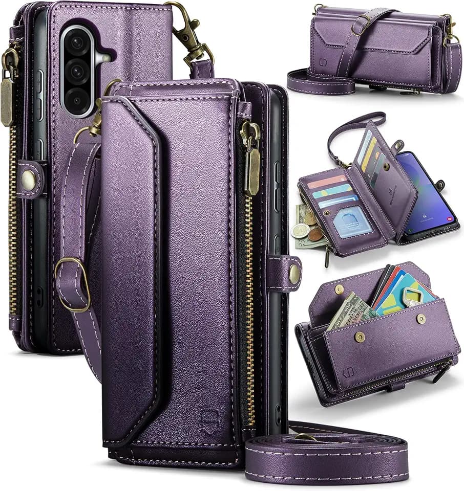 Strapurs for Samsung Galaxy A36 5G - Zipper Strap Wallet Case, Purple