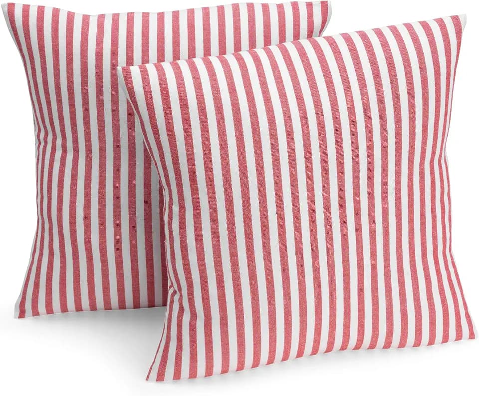 FILU Kissenbezug 40 x 40 cm 2er Pack (Farbe wählbar) Rot/Weiß gestreift - Kissenhülle, Kissen, Sofakissen, Dekokissen, Sitzkissen, 100% Baumwolle, Deko für jeden Raum, Garten und Terrasse