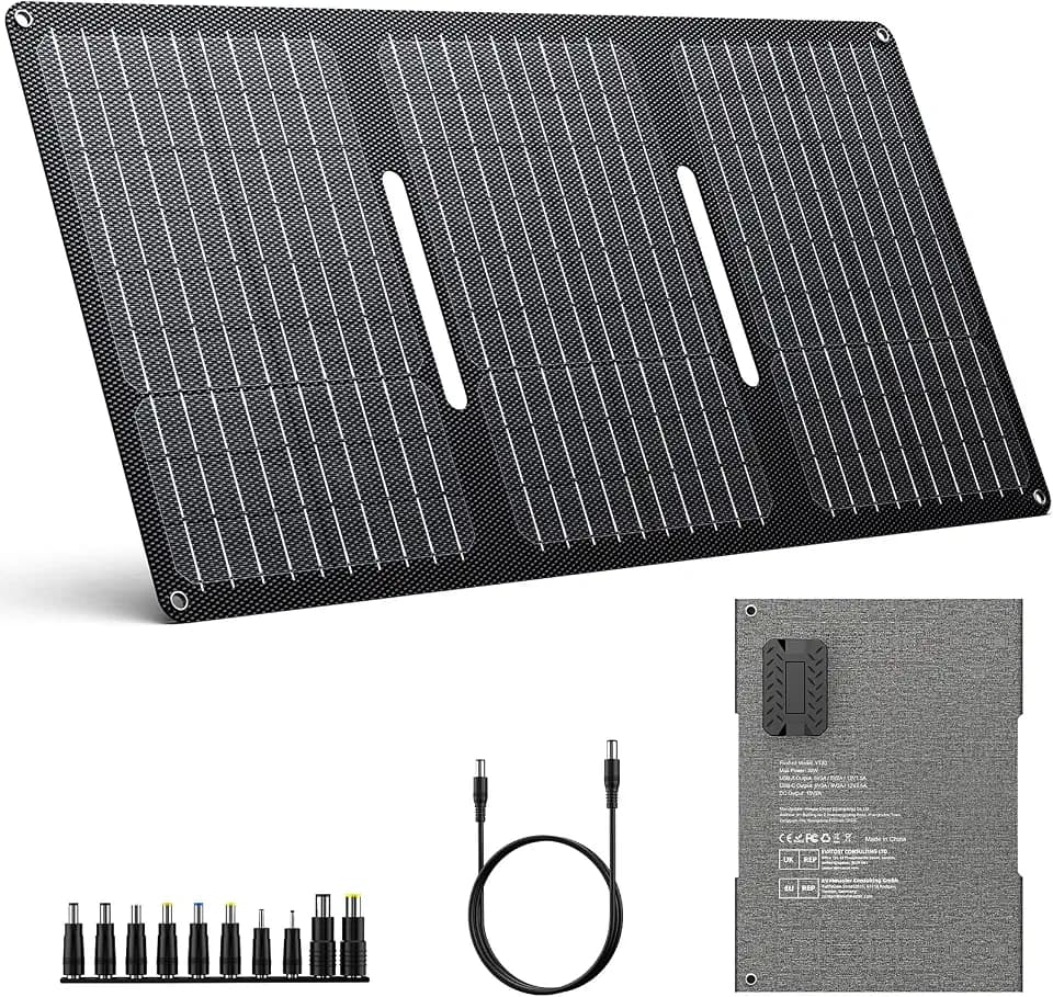 ENOFLO 30W Solar Panel Charger YT30 Foldable Solar Panel IP65 Waterproof Solar Charger with QC3.0 USB & DC Output(10 Connectors) 24% High Efficiency for Outdoor Camping
