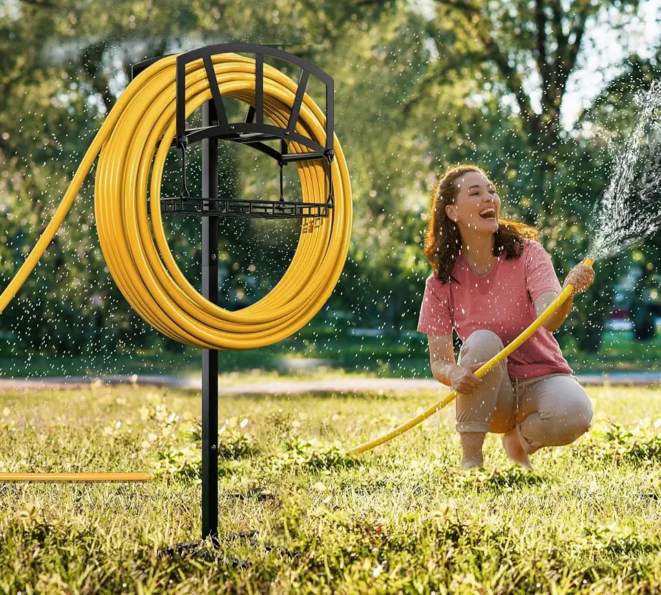 Fire Beauty Freestanding Steel Garden Hose Holder for Yard Lawn Outdoor
