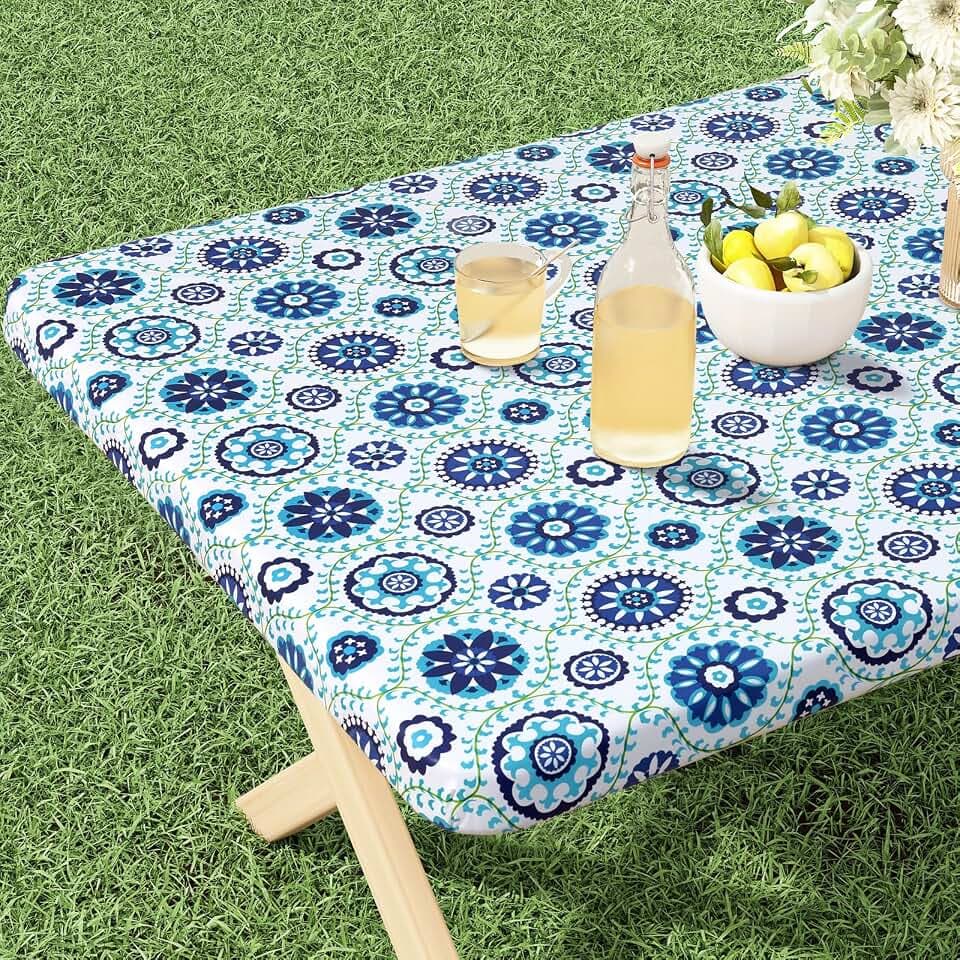 misaya Rectangle Vinyl Tablecloth 8 Foot Elastic Fitted Table Cover