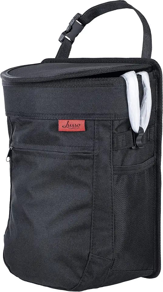Lusso Gear Car Trash Can - 2.5-Gallon, Black, Round - Leak-Proof & Spill-Proof Lid & Waterproof Removable Liner - Hanging Car Trash Bin & Organizer for SUV, Truck & Minivan