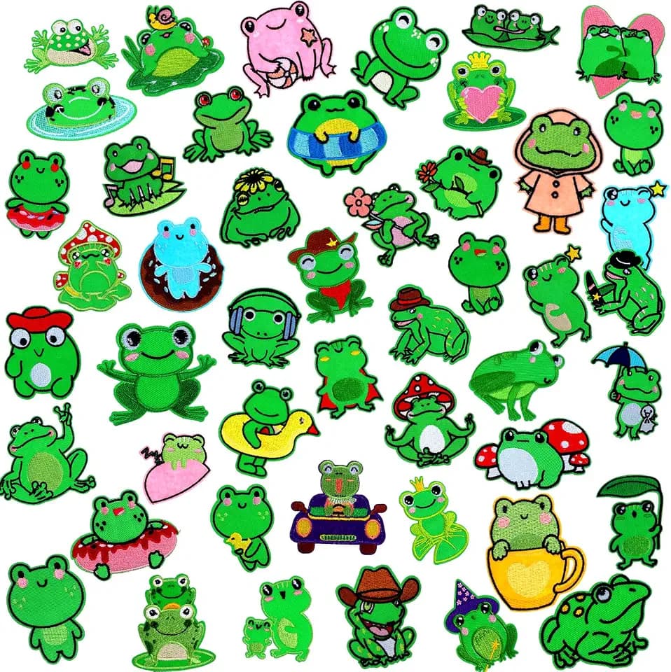Wavyknot 48 Pcs Frog Patch Iron on Patches for Clothing