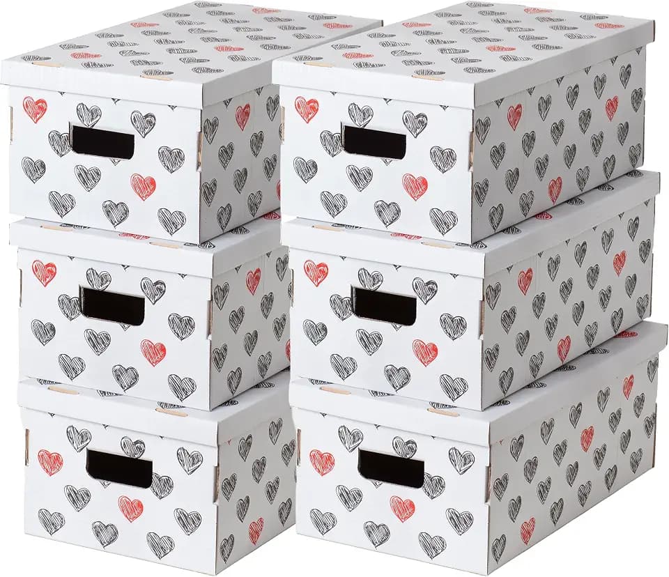 Lavatelli 6-er Set Aufbewahrungsboxen aus Karton, Geschenkboxen aus pappe mit Deckel, Hertzen, 29x51x20cm