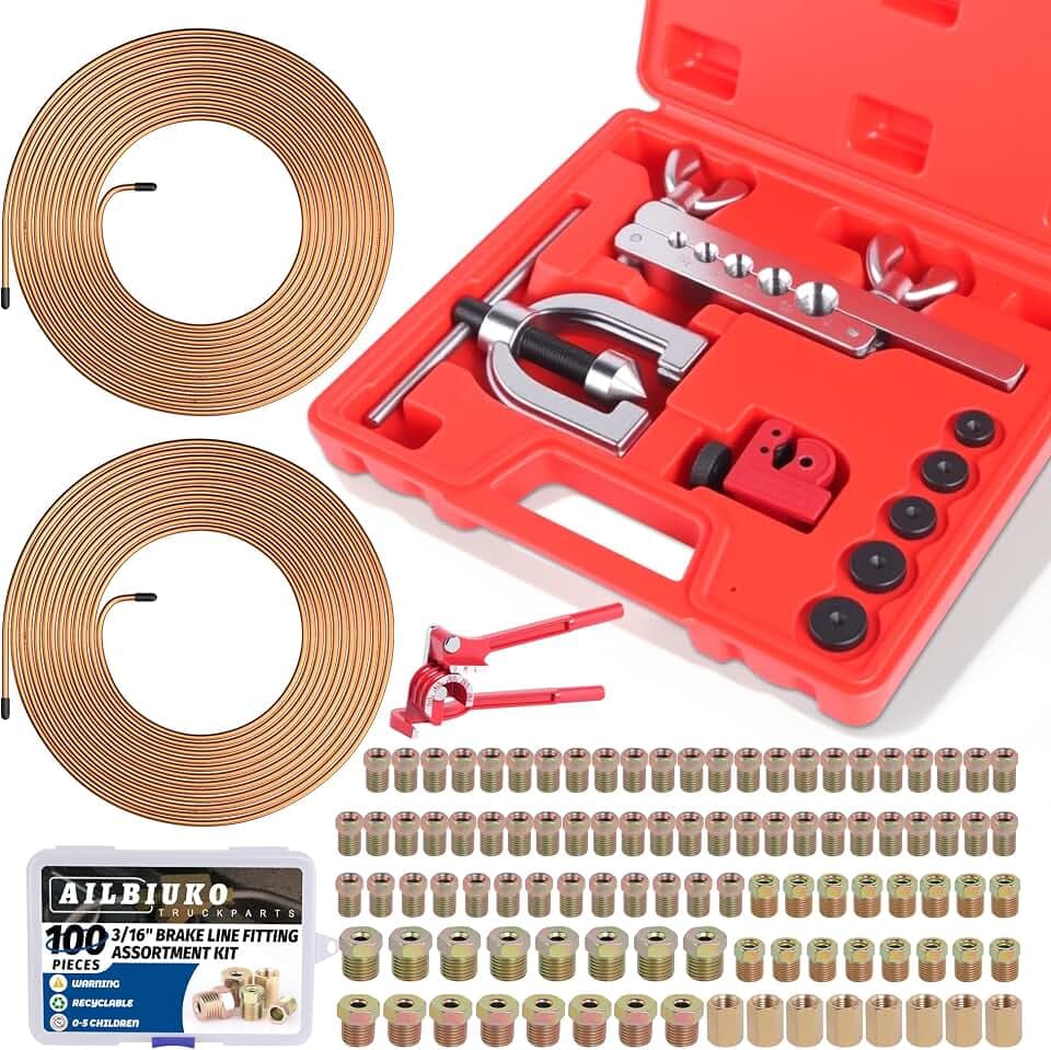 3/16 Inch Brake Line Repair Kit with 100Pcs Fittings & 25FT Tubing