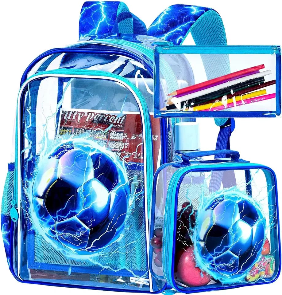 KLFVB 3PCS Clear Backpack for Girls and Boys, Kids See Through Backpacks Stadium Approved, Transparent Bookbag for Elementary