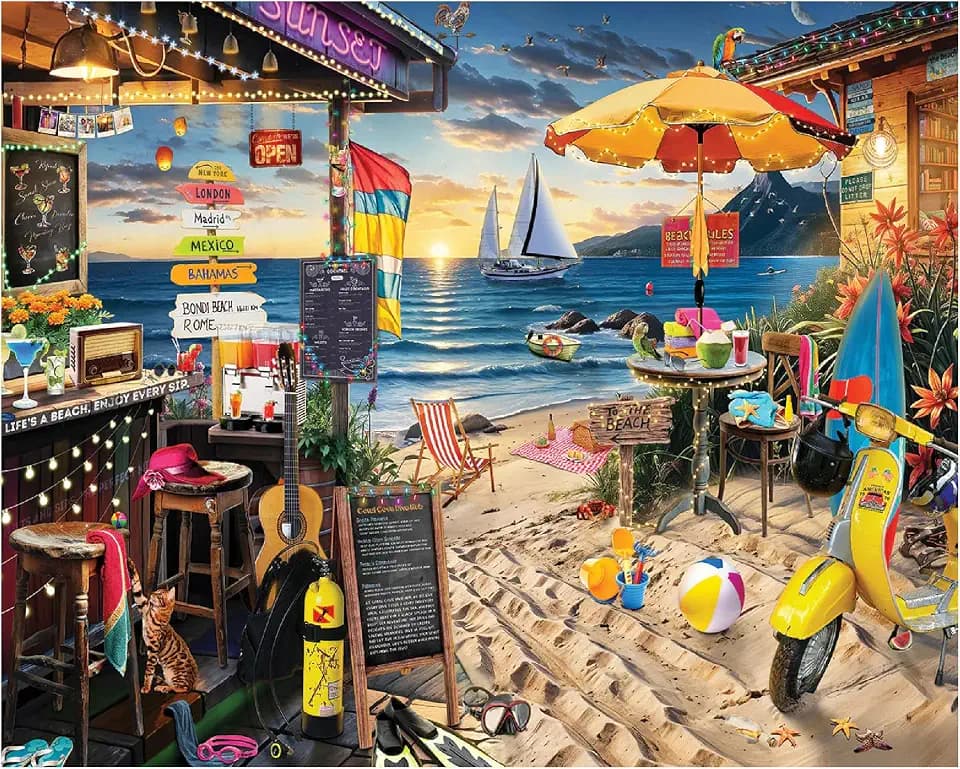 White Mountain 1000 Piece Jigsaw Puzzle Summer Scenic, Sunset at the Beach
