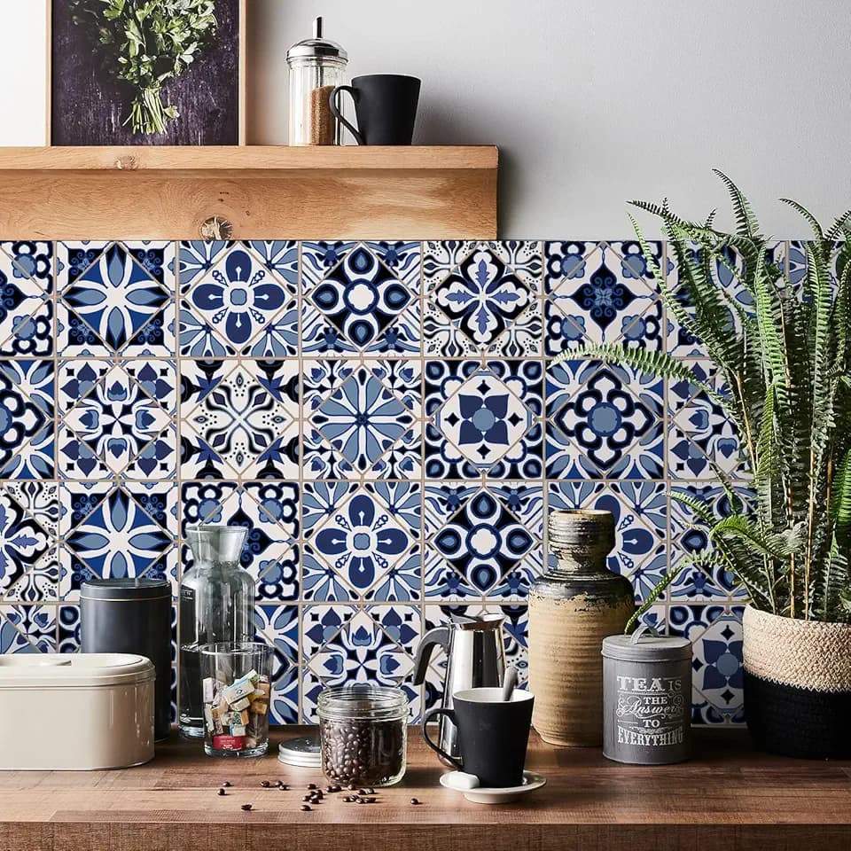 Fliesenaufkleber Mandala Marokko Kachelabziehbild Selbstklebend Wasserdichte Vintage Design Einfache Anwendung für Bad Küche Terrasse Tisch Kamin Treppe Dekorative Mosaik Wandfliesen Sticker