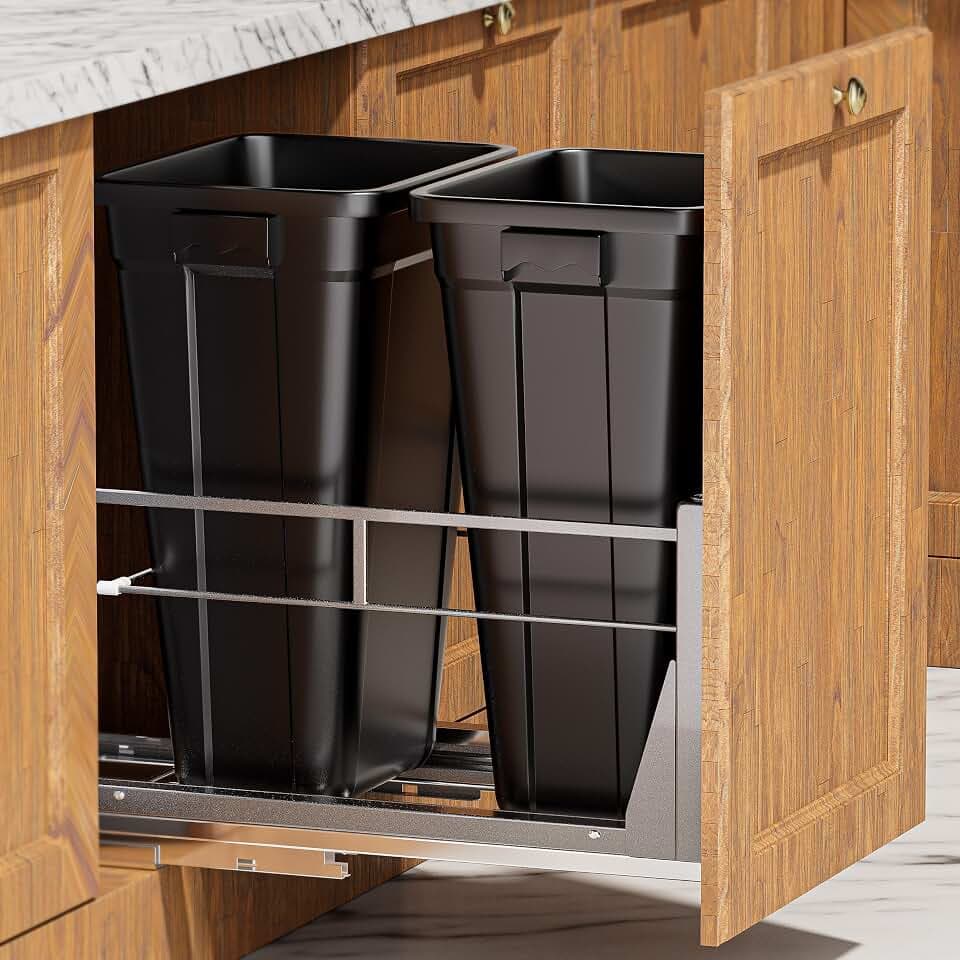 YJHome Double 10Gal Pull Out Trash Can Cabinet, Soft-Close Slides