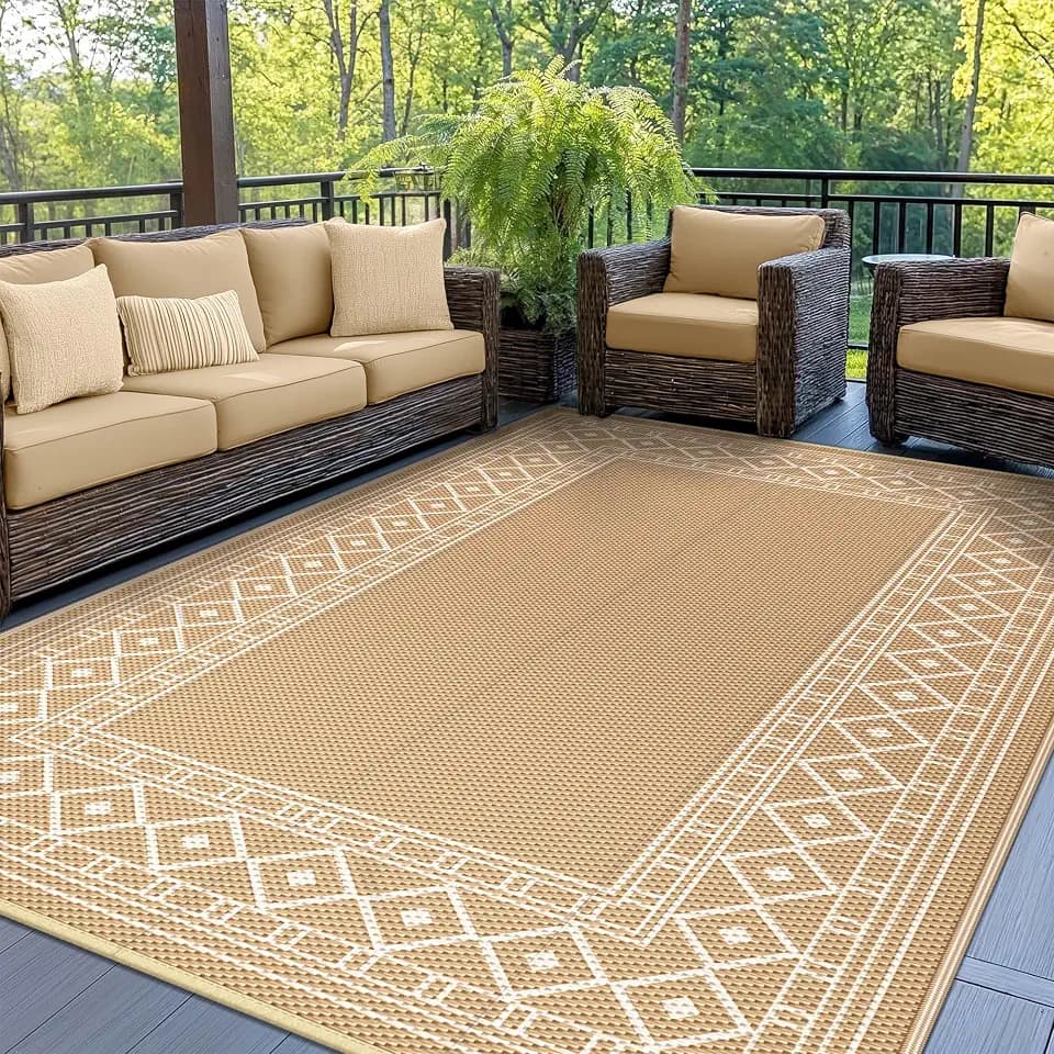 GENIMO Outdoor Rug, Waterproof Plastic Rugs for Patio, 5'x8' Brown Beige