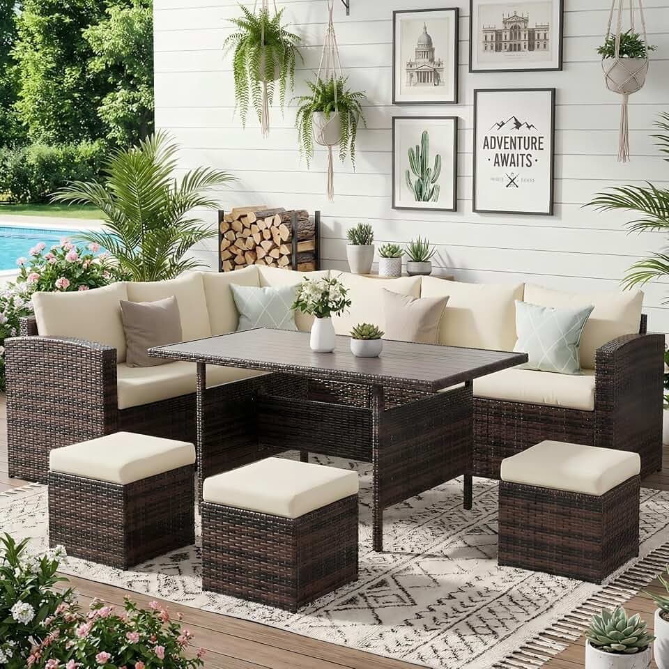 Wisteria Lane 7 Piece Patio Furniture Set, Patio Sectional for All Weather