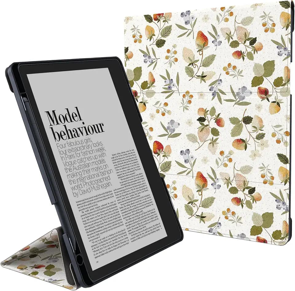 Stand Case for Kindle Scribe - Tri-Folio Leather Cover with Pen Holder, Auto Sleep/Wake - Compatible with 10.2 Inch Kindle Scribe (2022/2024 Release), Berries