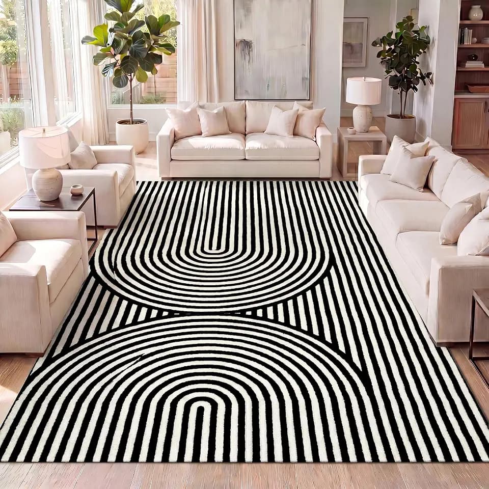 JONATHAN Y Sofia High-Low Stripe Two-Tone Black/White 5x8 Indoor Area Rug, MidCentury Modern Arch, Non-Shedding, Stain Resistant for Bedroom, Living Room, Kitchen (SCN109C-5)