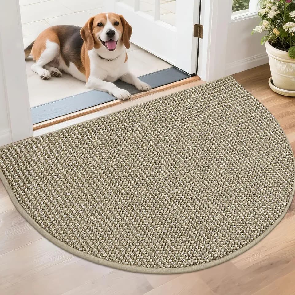 BEQHAUSE Dirt Trapper Door Mat 26" x 40" Half Circle Non Slip, Light Beige
