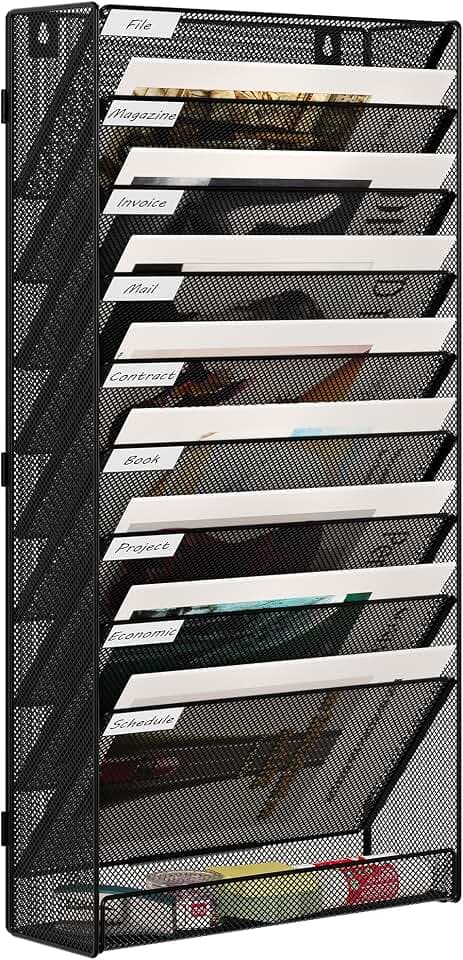 EasyPAG 10 Fächer Zusammensetzen Metall A4 Zeitschriftenhalter Wand Zeitschriften Wandhalter Aktenablage Dokumentenhalter Hängend Magazin Organizer Flyerständer Prospektspender,Schwarz
