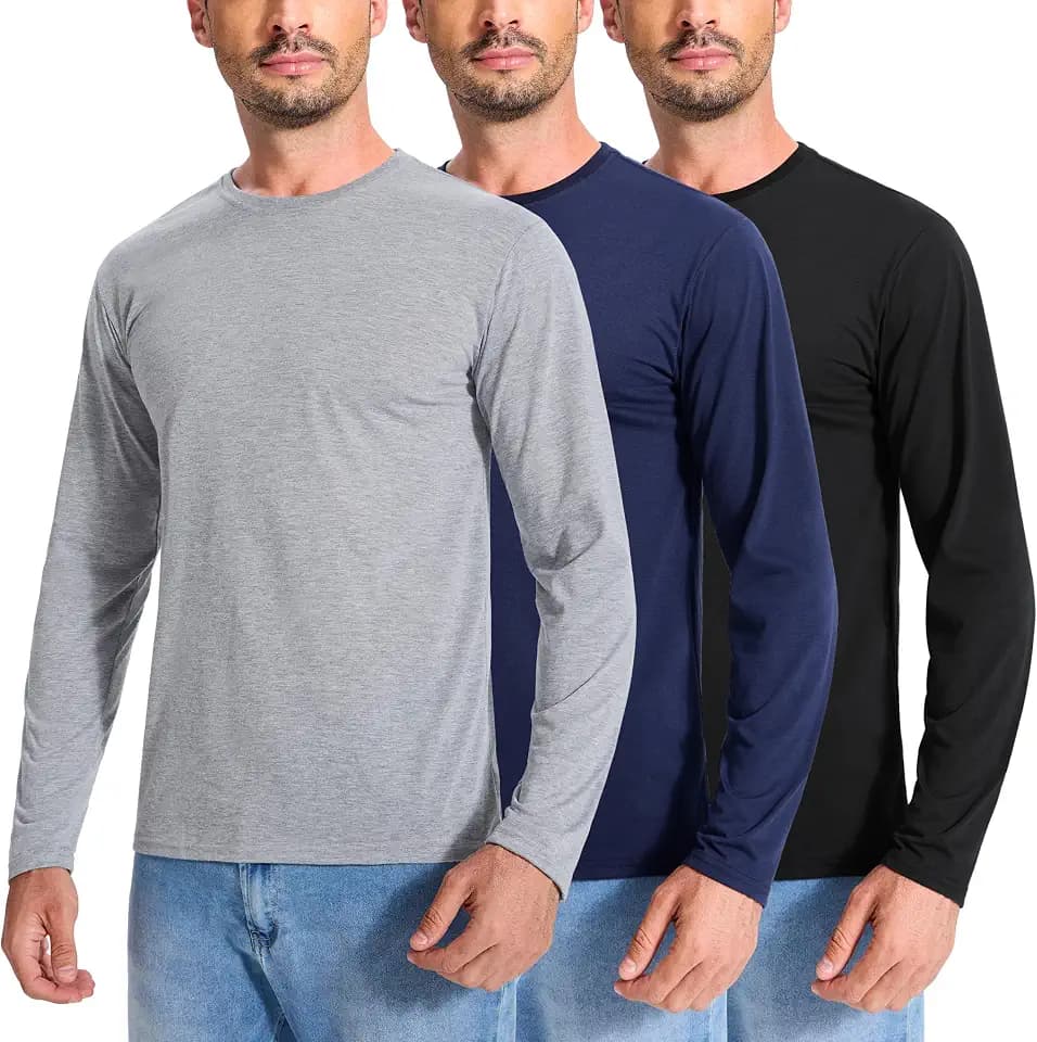 3 Pack Baumwolle Langarmshirts Herren Basic Rundhals Langarm Tshirts Komfort Unterhemden Freizeit Arbeit Longsleeve Tops Männer Set