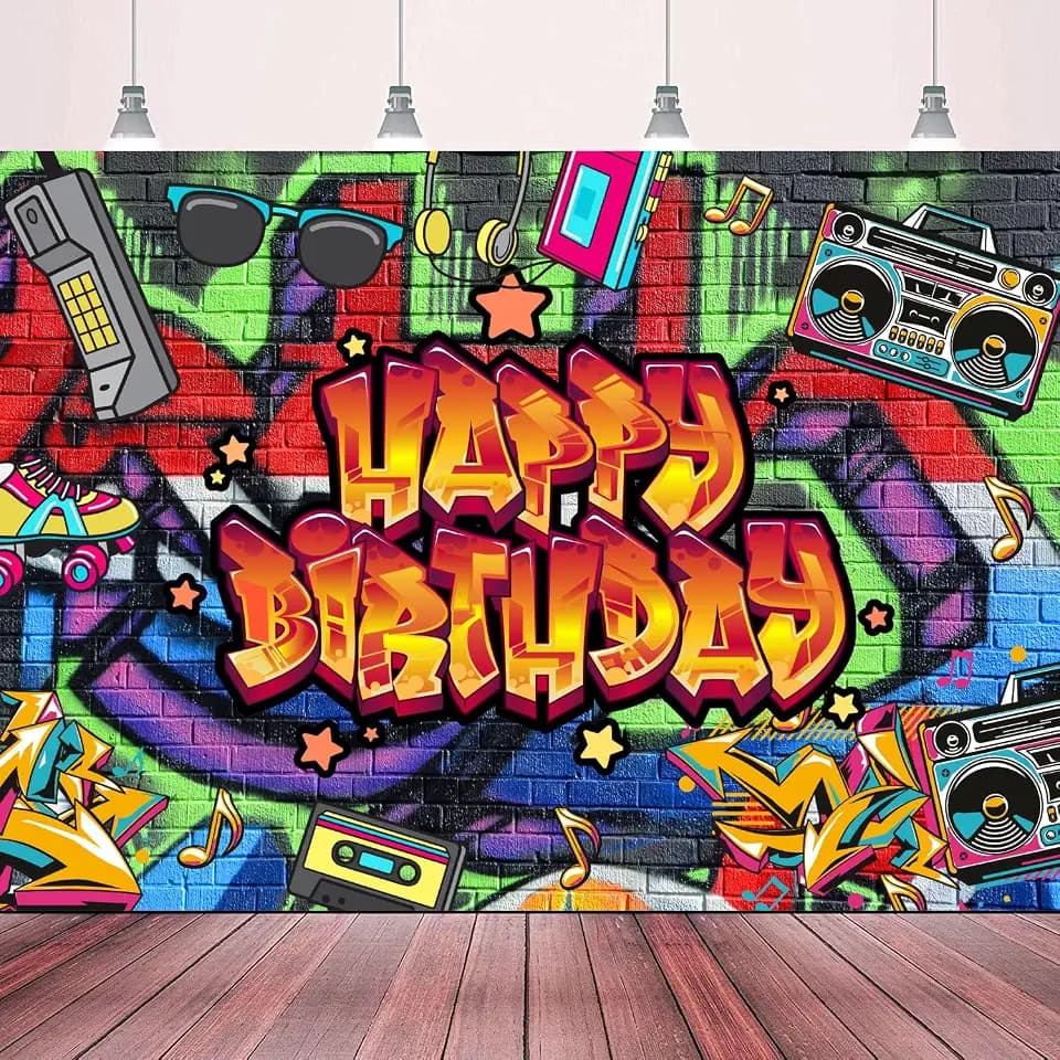 80s and 90s Rock N Roll Hip Hop Graffiti Photo Booth Backdrop Banner - Retro Disco Party or Punk Rock Music Party Backdrop Banner Decoration 70.87x47.24in-BECKTEN