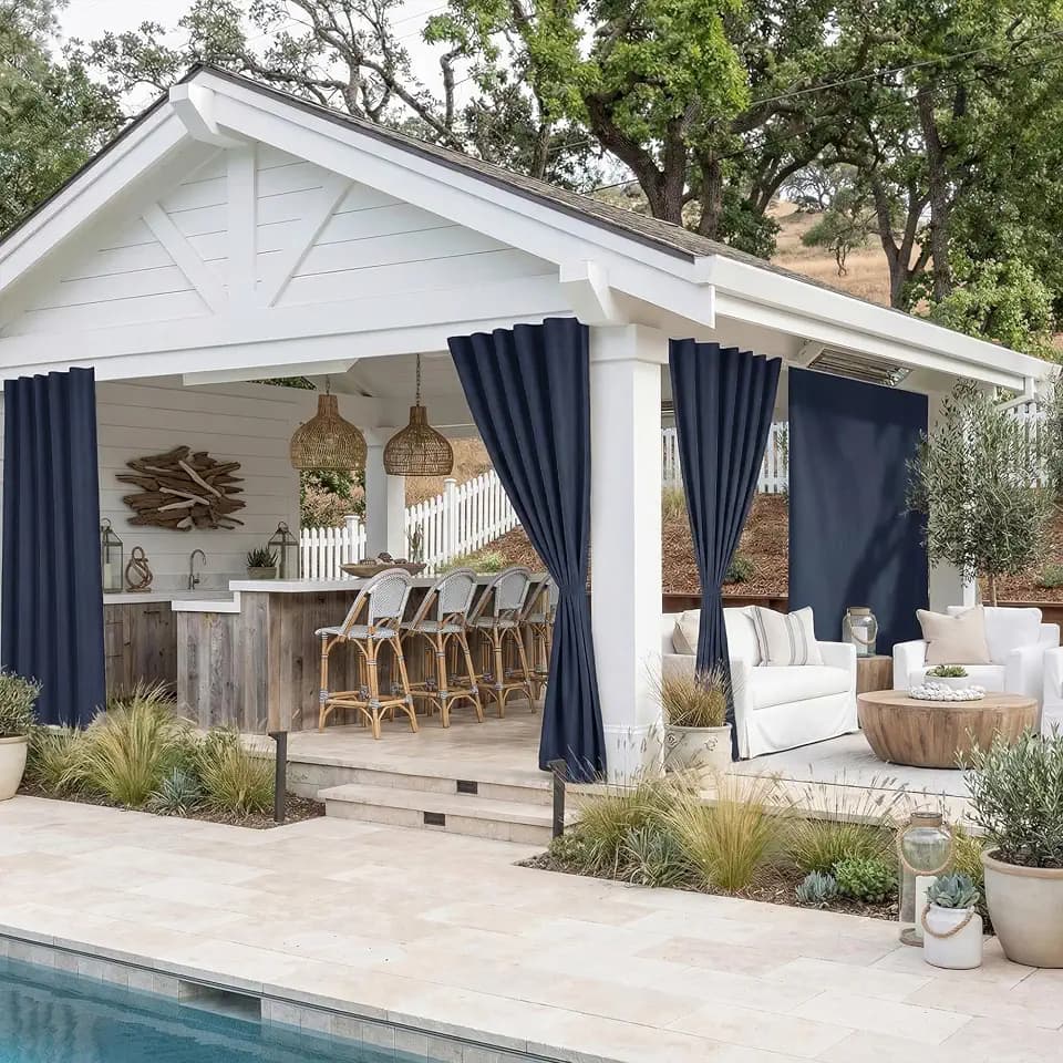 NICETOWN Fade Resistant Outdoor Curtains for Patio 96" L Navy Adhesive Top