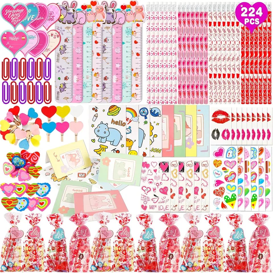 Thuodo 28 Pack Valentines Day Stationery Set for Kids Valentines Day Gift Card School Classroom Exchange Gifts Party Favors Supplies