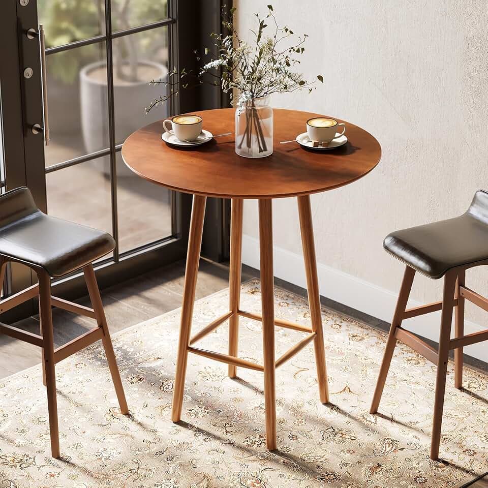 LITTLE TREE Solid Wood Bar Table, 39.37-Inch Round Bistro Table with Sturdy Frame, for Living Room, Dining Room, Small Space (Rustic Walnut)