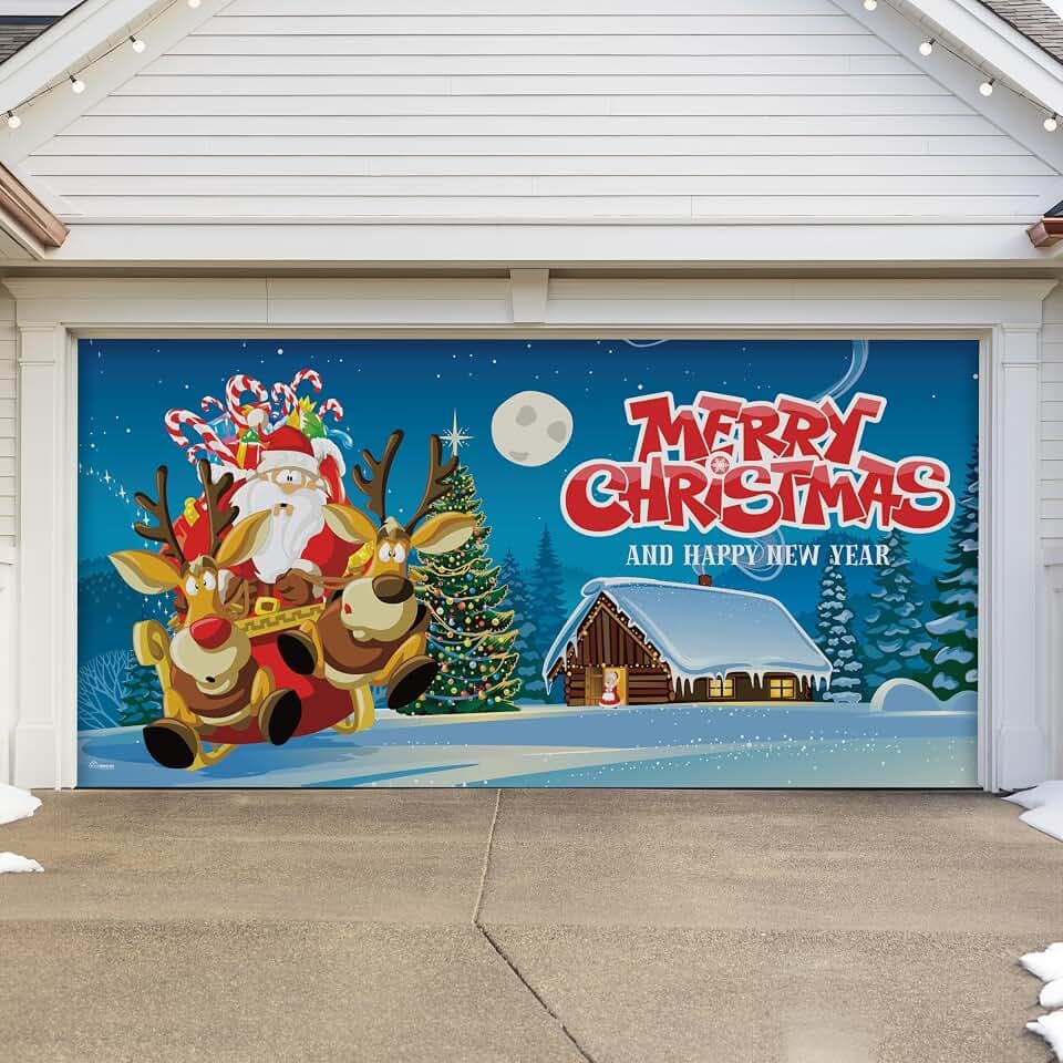 7' x 16' - Santa’s Merry Takeoff - Christmas Double Garage Door Banner