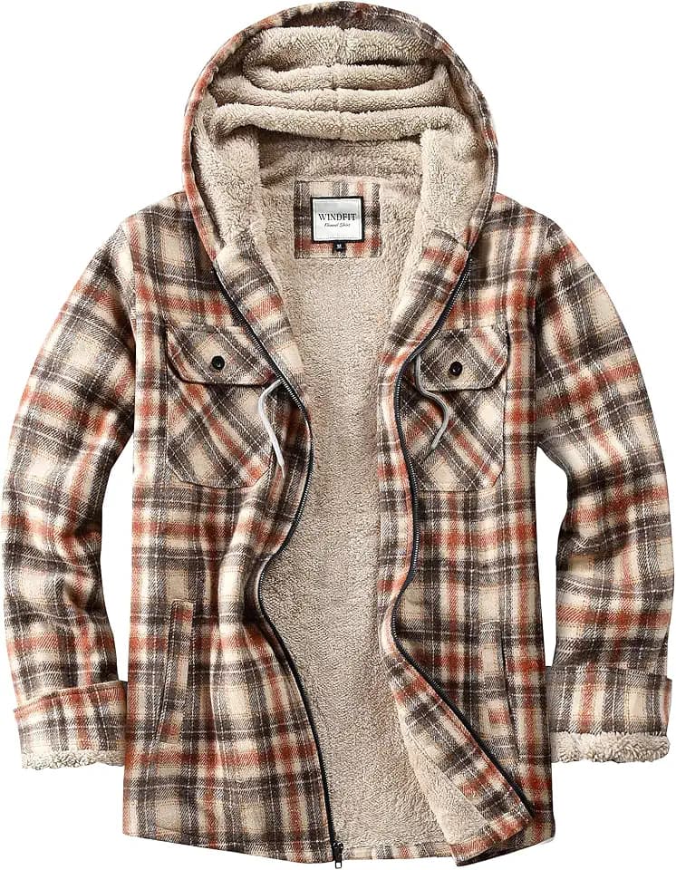 WINDFIT Women's Full Zip Fleece Flannel Jacket Plaid Sherpa Lined Jacket