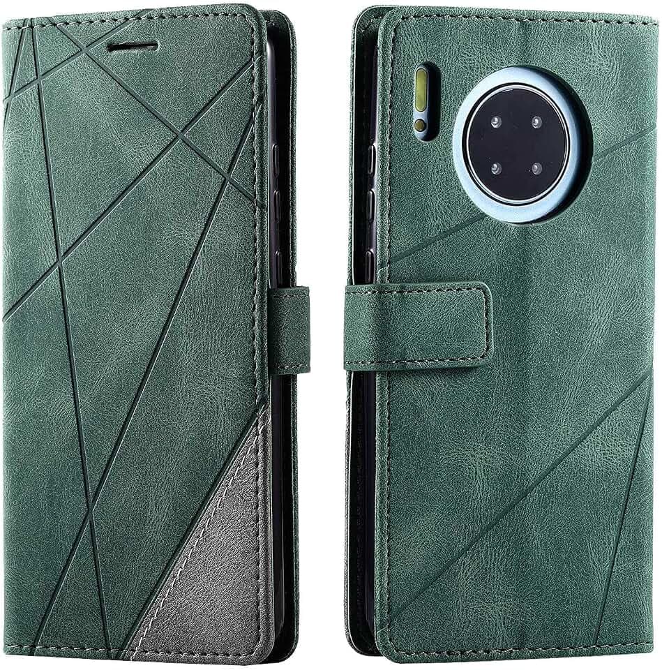 Hülle für Huawei Mate 30, Premium Leder PU Handyhülle Flip Case Wallet Silikon Bumper Schutzhülle Klapphülle für Huawei Mate 30, Grün