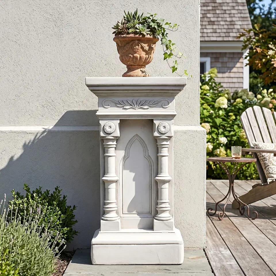 Christopher Knight Home 22.24"H Plant Stand Outdoor, Lightweight MGO Garden Decor Pedestal Stand, Indoor Plant Stand for Patio Entryway Yard, Small Plant Stands Column Side Table, No Assemly, White