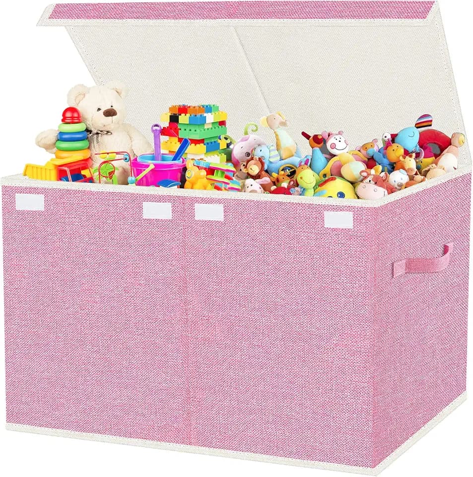 Spielzeugkiste Aufbewahrungsbox mit Deckel Kinderzimmer- 83L Faltbar Groß Spielzeug Aufbewahrung Kinder karton mit Griffen für Mädchen Kinderzimmer Bücher Schlafzimmer(62x33x40cm, Rosa)